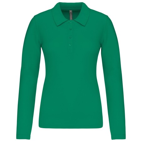 Polo piqué manches longues femme | K257 | Couleurs:Kelly Green  | KARIBAN | flocage broderie impression transfert  sérigraphie v