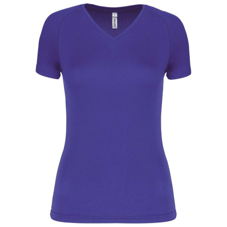 T-shirt de sport manches courtes col v femme | PA477 | Couleurs:Violet  | PROACT® | flocage broderie impression transfert  sérig