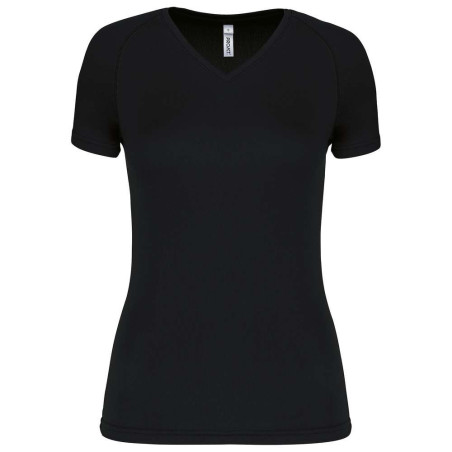 T-shirt de sport manches courtes col v femme | PA477 | Couleurs:Black  | PROACT® | flocage broderie impression transfert  sérigr