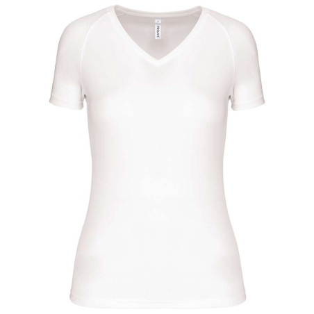 T-shirt de sport manches courtes col v femme | PA477 | Couleurs:White  | PROACT® | flocage broderie impression transfert  sérigr