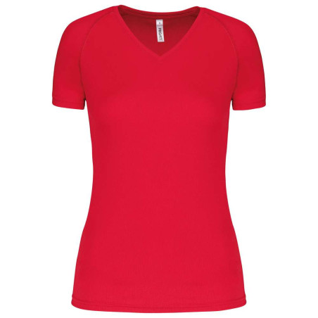 T-shirt de sport manches courtes col v femme | PA477 | Couleurs:Red  | PROACT® | flocage broderie impression transfert  sérigrap