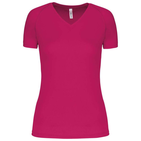 T-shirt de sport manches courtes col v femme | PA477 | Couleurs:Fuchsia  | PROACT® | flocage broderie impression transfert  séri